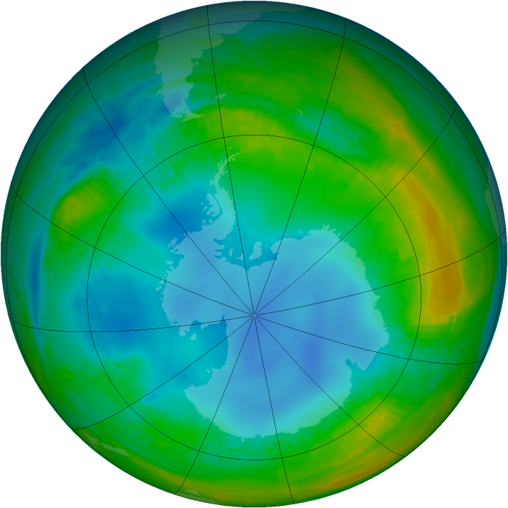 Antarctic ozone map for 21 July 1988